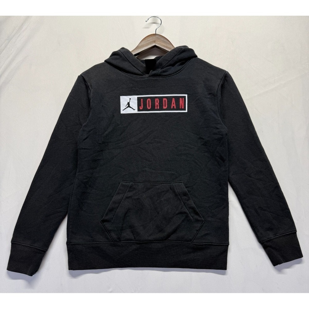 Nike Air‎ Jordan Hoodie Youth Large Black Logo Fleece Lined Long Sleeve Pullover